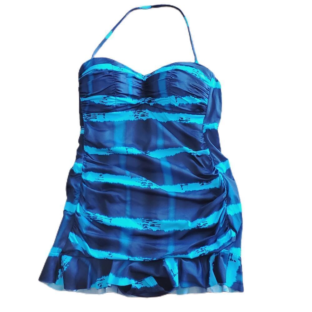 Ana One Piece Strap/Strapless Swim Bathing Suit Dress Blue Ombre Women's Size 10